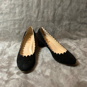 Comfortable black suede chunky heels